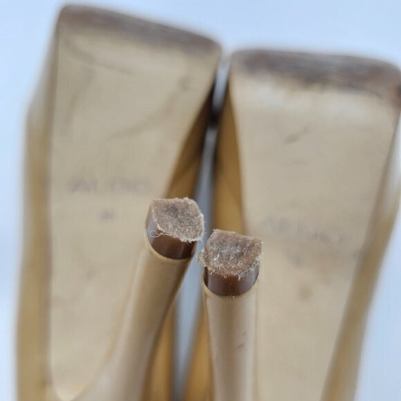 Aldo Nude/Tan Round Toe Platform High Heel Pump, Patent Vegan Leather, Size 36 - Picture 11 of 15